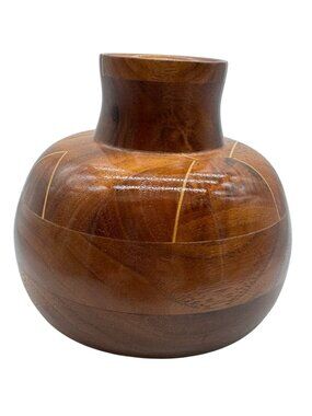 Handcrafted Wooden Decorative Vase from Missouri W/ Inlay Pattern 4" x 4"